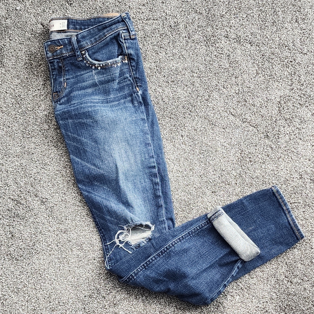 Hollister Bling Size 5R Distressed Faded Denim Skinny  Jeans